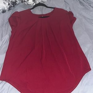 Burgundy front gather at neck, cap sleeve blouse. Size 12